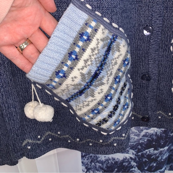 Vintage Ugly Christmas Sweater Mittens Cardigan - Picture 4 of 13